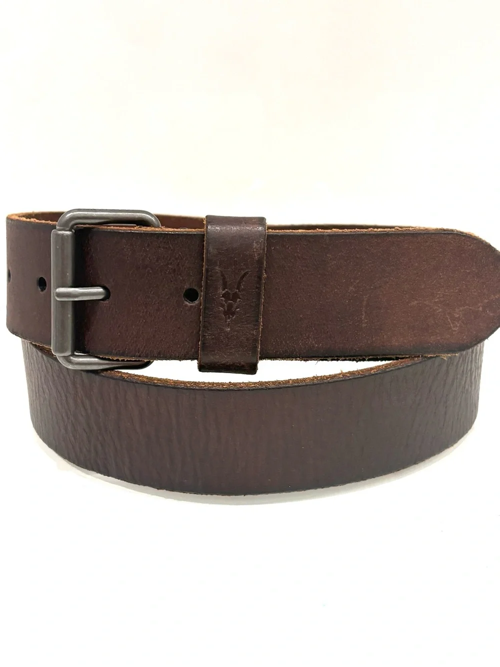 All Saints Dark Brown Leather Belt with Metal Buckle